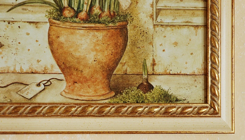 Картина 5116 B букет тюльпанов в ведре в белой деревянной раме