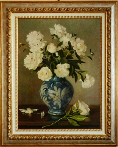 Картина 5761 белые пионы в вазе для гостиной или спальни