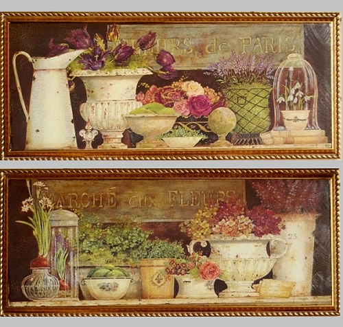 Комплект картин 4118 предметная композиция в золотой раме для кухни