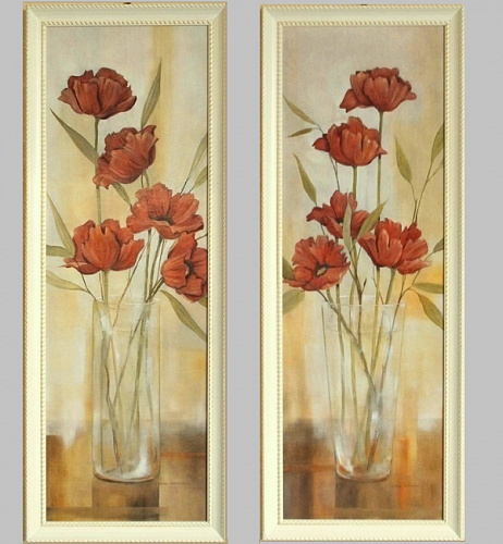 Комплект картин 5114 цветы в высокой прозрачной вазе в пастельных тонах