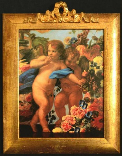 Картина 4373 B с ангелочками в золотой раме для спальни