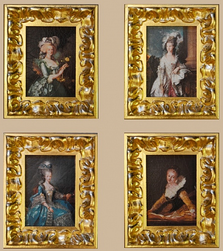 Комплект картин 6019 миниатюры с женщинами в пышных платьях в золотых резных рамах