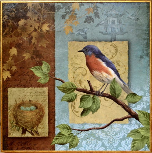 Картина 5014B в синих тонах с птицами