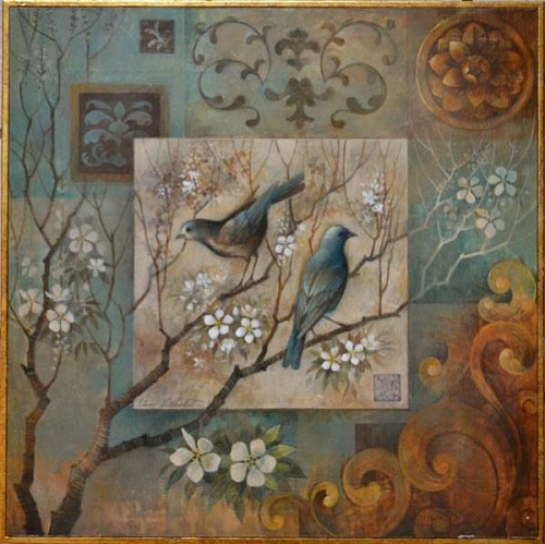 Картина 4426 B коллаж с птицами в стиле Прованс