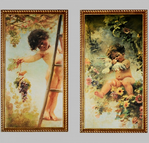 Комплект картин 5288 комплект из 2 картин с ангелочками в тонкой золотой раме