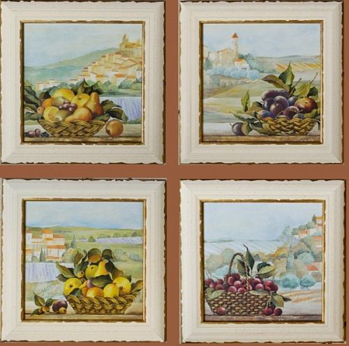 Комплект картин 5020 из 4 натюрмортов для кухни в белой раме 