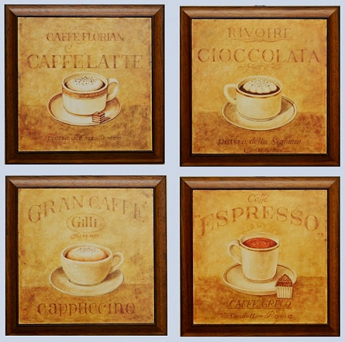 Комплект картин 5264 комплект из 4 картин с изображением кофе для кафе и ресторанов