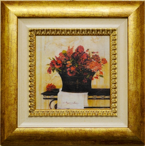 Картина 4521B предметная композиция с цветами в золотой раме