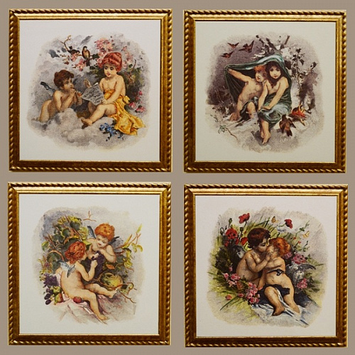 Комплект картин 5251 с ангелочками в золотых тонких рамах