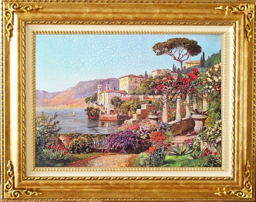 Картина 5738  A oro средиземноморский пейзаж в золотой раме в гостиную над диваном или спальню над кроватью