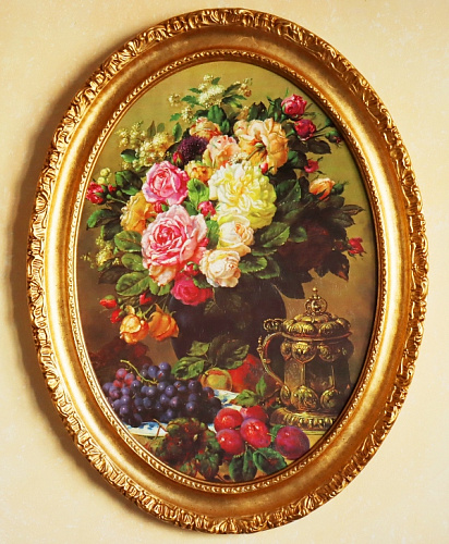Картина 5755 A овальная картина с пышными цветами в гостиную или спальню