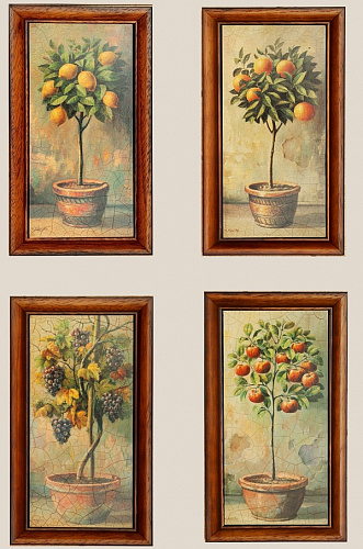 Комплект картин 3694 4 панно для кухни с изображением фруктовых деревьев
