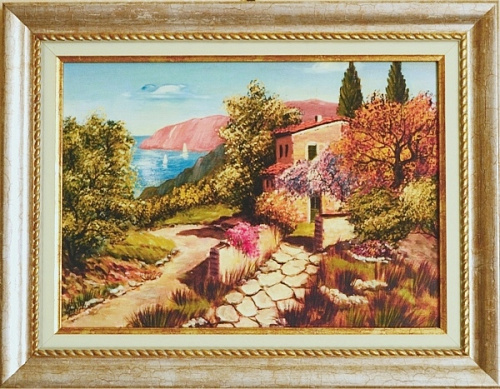 Картина  5022 B небольшая картина в золотой раме с изображением средиземноморского пейзажа