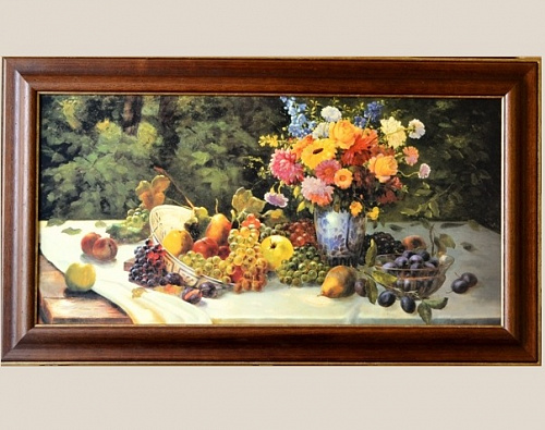 Картина  4380 A натюрморт с цветами в деревянной раме орех