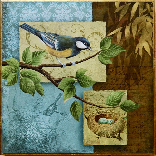 Картина 5014A в синих тонах с птицами