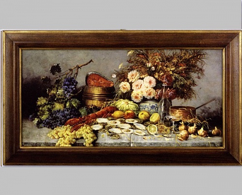 Картина  4380 B натюрморт с цветами в деревянной раме орех