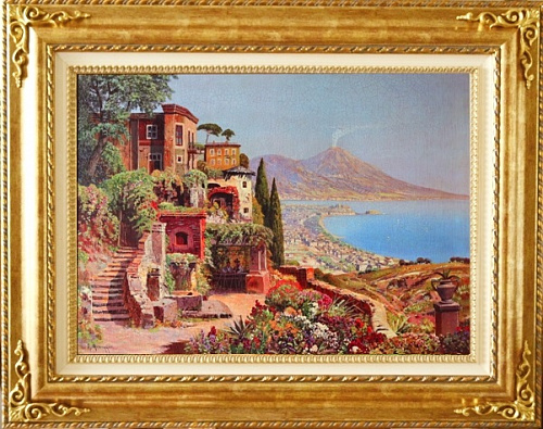 Картина 5738 B oro средиземноморский пейзаж в золотой раме в гостиную над диваном или спальню над кроватью