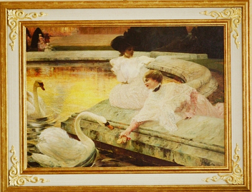 Картина 2700 A bis девушка с лебедями в белой раме