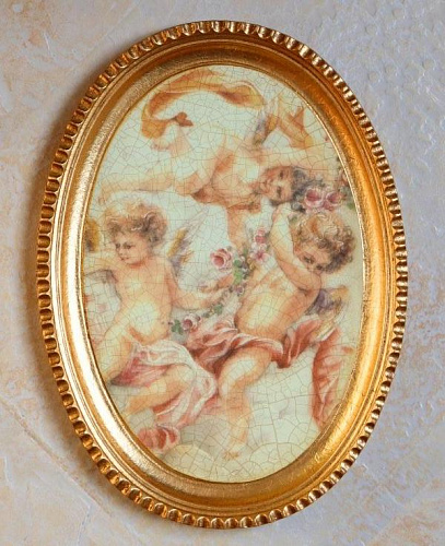 Картина 4996B миниатюры с ангелочками в золотой раме
