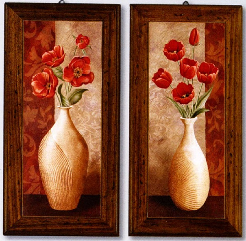 Комплект картин 4447 букет цветов в вазе в лаконичной деревянной раме