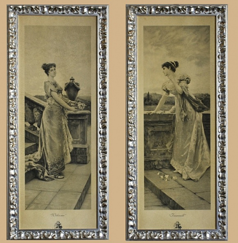 Комплект картин 5867 гравюры с девушками в серебряной раме