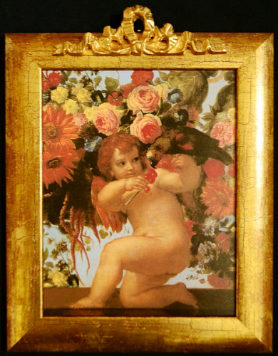 Картина 4373 A с ангелочками в золотой раме для спальни