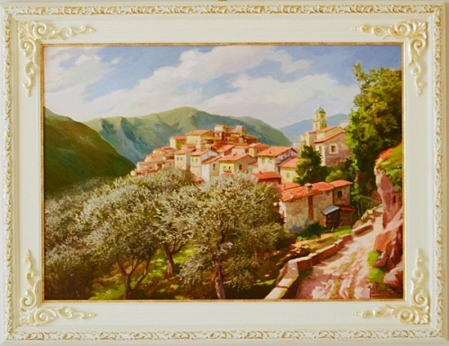 Картина 6107 B виды Италии в белой раме с золотым декором купить в интернет магазине Спациодекор