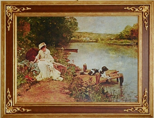 Картина 5458 B женщина на берегу в деревянной раме