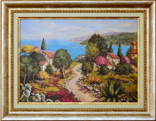 Картина  5022 A небольшая картина в золотой раме с изображением средиземноморского пейзажа