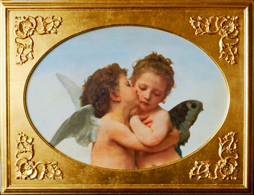 Картина 5325 B большая картина в спальню в золотой раме с ангелочками
