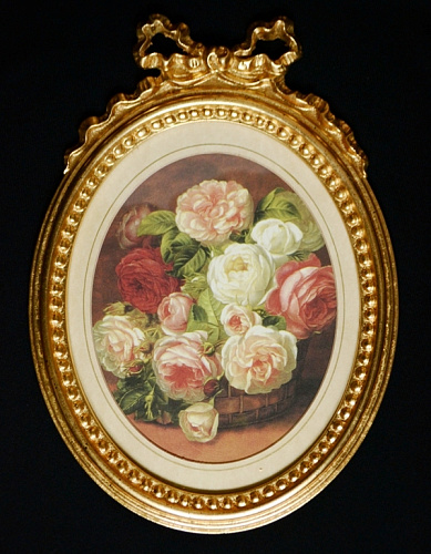 Картина 5152A миниатюра в овальной раме с бантом в золотой раме 