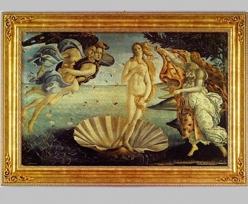 Картина 4145 А репродукция картины "Рождение Венеры" Сандро Ботичелли в золотой деревянной раме