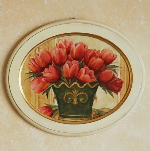 Картина 4975A с тюльпанами в белой овальной раме