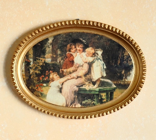 Картина 3650A миниатюра женщина с детьми в золотой овальной раме