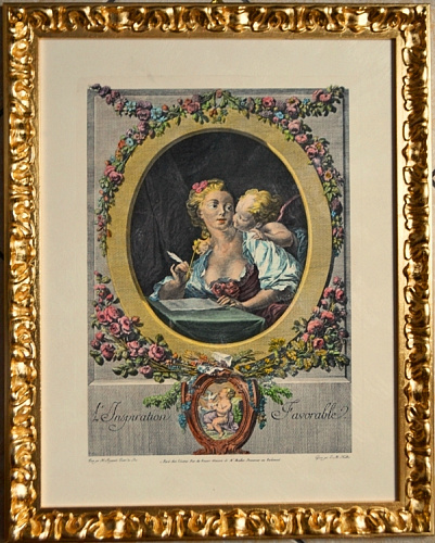 Картина 6060 А гравюра в золотой раме для спальни