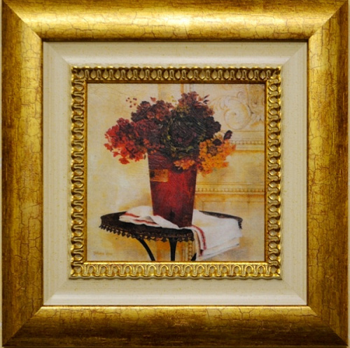 Картина 4521A предметная композиция с цветами в золотой раме