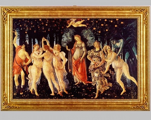 Картина 4145 В репродукция картины "Весна" Сандро Ботичелли в золотой деревянной раме купить в интернет магазине Спациодекор