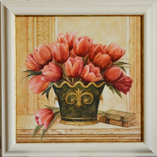 Картина 4959A букет тюльпанов в белой раме