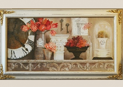 Картина из Италии арт 5605 А в белой состаренной раме с золотым декором в интеренет магазине  Spaziodecor.ru