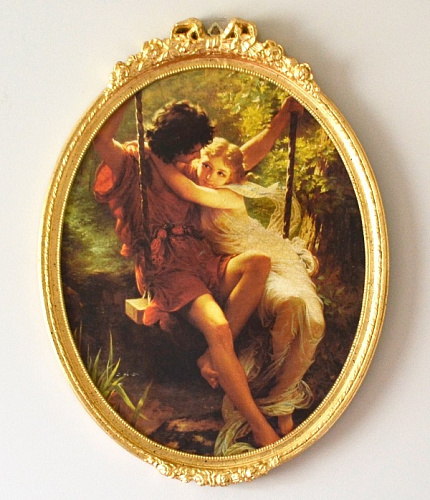 Картина  5322 A овальная картина в золотой раме Огюст Кот "Весна" купить в интернет магазине Спациодекор