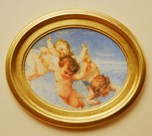 Картина  3181 B овальная картина в золотой раме с ангелочками