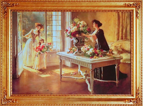 Картина  5240 A большая картина с девушками жанровая сцена в золотой раме для гостиной